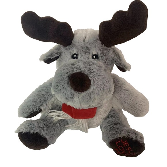 FIESTA Reindeer Plush Moose Soft Red Scarf Jesus Loves Me on Foot 13" Reindeer - Picture 2 of 6